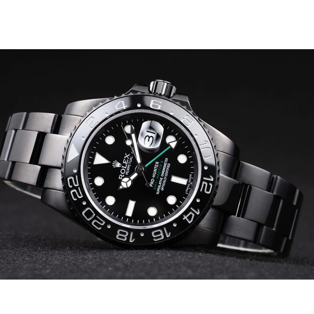 Aaa replica watch Black II Rolex Swiss Steel Master Black Strap Pro-Hunter Dial GMT 0701